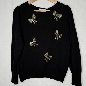 VTG Vivanti Black Sweater Sequined Gold Bows Womens M/L READ for SIZE Glam 80s‎